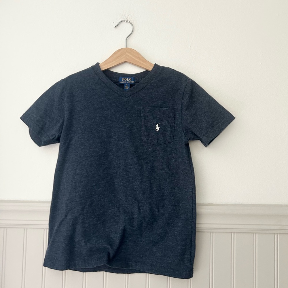 Polo by Ralph Lauren Boys Kids Size 6 Navy Blue Short Sleeve VNeck Pocket Tee
